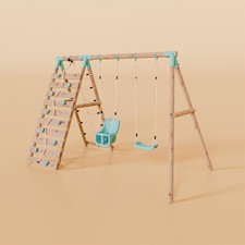 Double Wooden Swing Set With