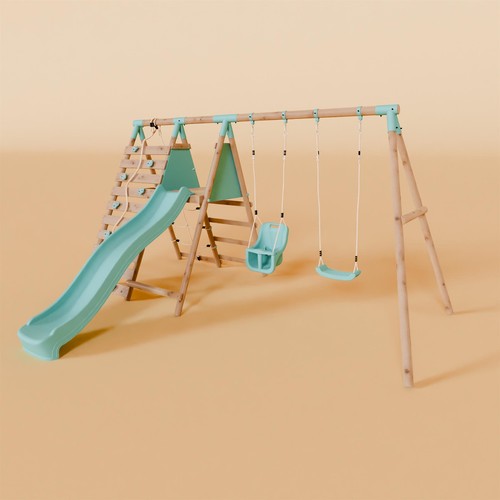 Double wooden swing set with - double,